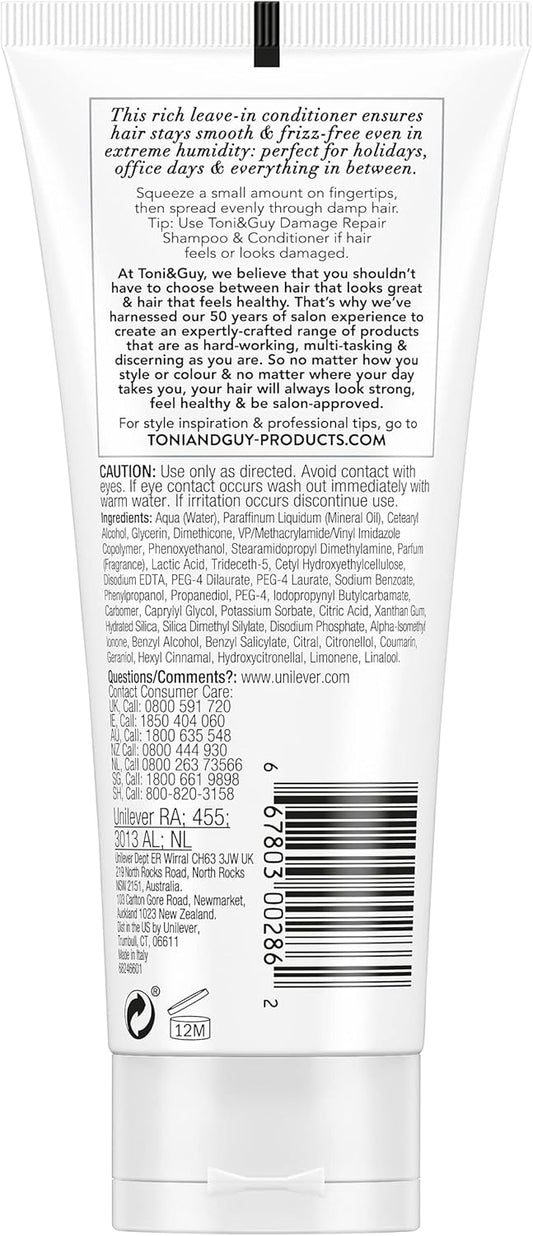 Toni & Guy Leave In Conditioner For Damaged Hair, Controls Frizz & Protects Against Humidity, Perfect For Smoother And Softer Hair, 100Ml
