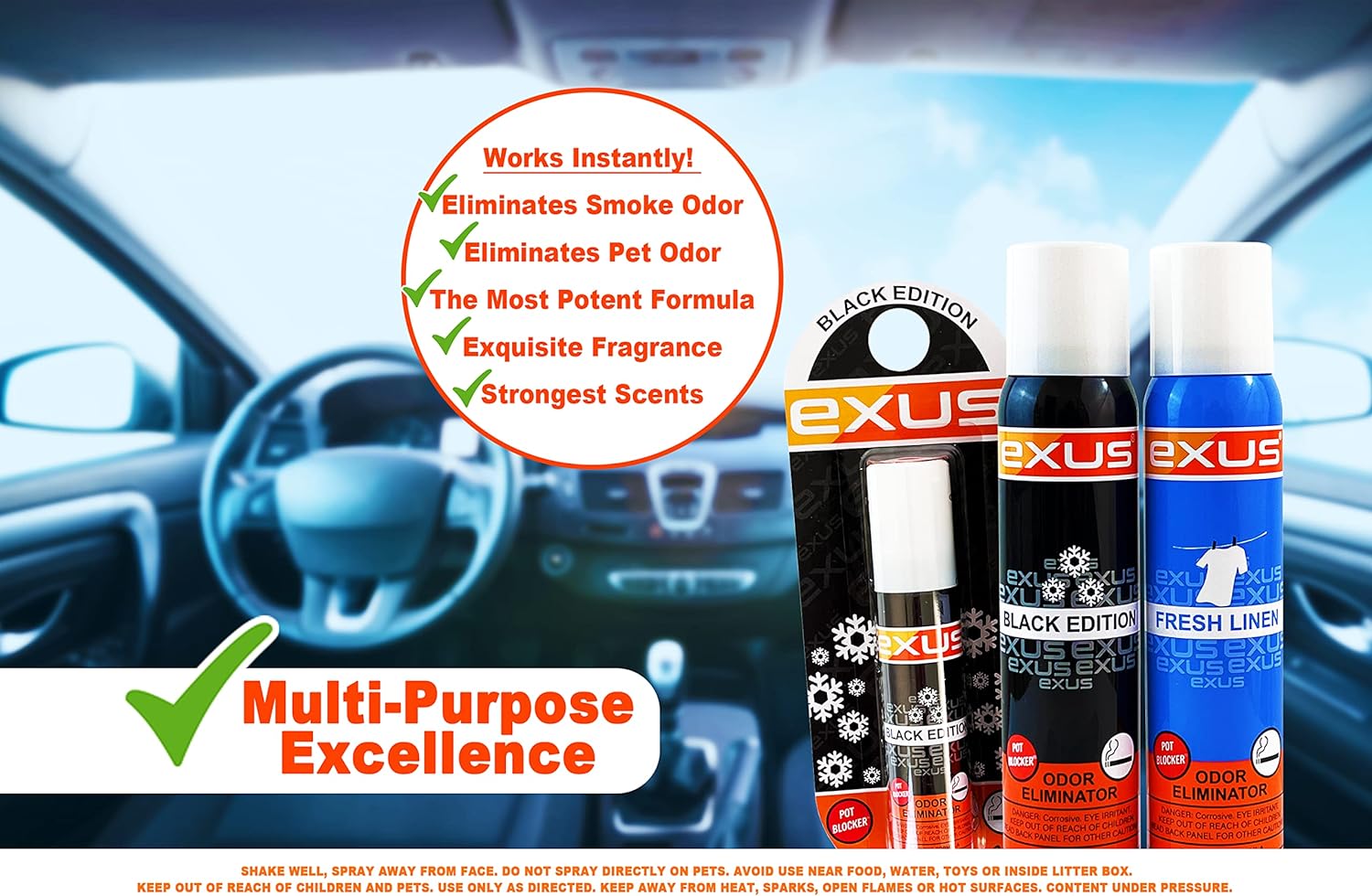 Exus Odor Eliminator & Air Freshener Spray For Strong Odor, Pet Odor Eliminator, Room Spray, Car Freshener, Pot Blocker, Toilet Spray, Dog & Cat urine odor eliminator - 0.7 Oz. (Black Edition 3 pack) : Health & Household