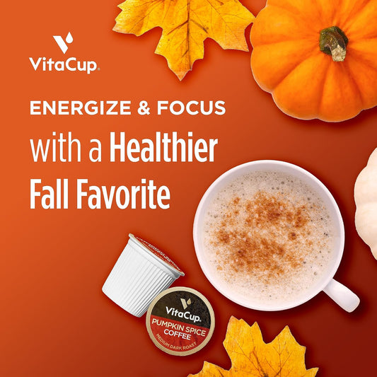 Vitacup Pumpkin Spice Coffee Pods, With Antioxidants, Vitamins, Medium Dark Roast 100% Arabica Coffee, Recyclable Single Serve Pods Compatible With Keurig K-Cup Brewers,10Ct