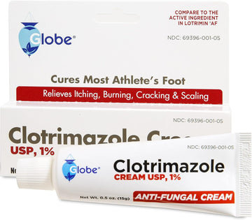 Globe Clotrimazole Antifungal Cream 1% (0.5 Oz) Relieves The Itching, Burning, Cracking And Scaling Associated With Fungal Infections (24 Pack)