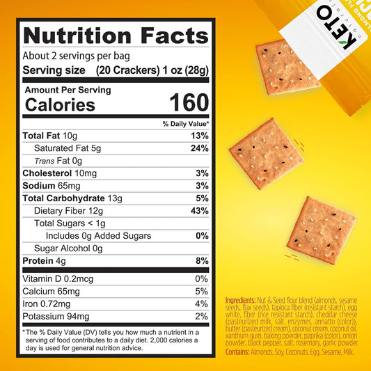 Keto Crackers Low Carb Crackers (Cheddar And Onion) Keto Friendly Snack Crackers Almost Zero Carb No Sugar (3 Pack) Almond Flour Crackers Healthy Snack Absolutely Gluten Free Crackers Paleo Snack Friendly