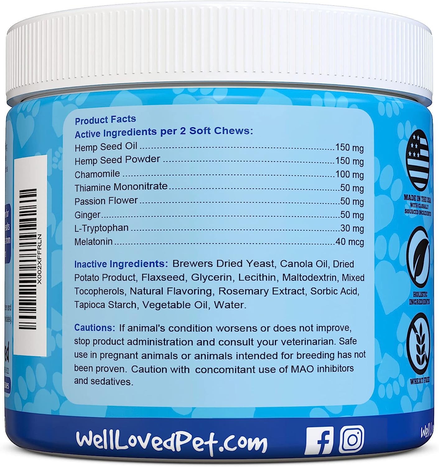 Well Loved Calming Chews for Dogs - Dog Calming Treats, Made in USA, Vet Developed, Dog Anxiety Relief, Separation, Fireworks, Travel & Stress Support, Melatonin, Natural & Holistic, 90 Calming Treats : Pet Supplies
