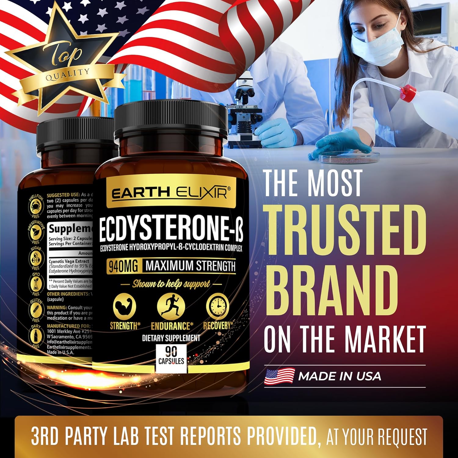 Earth Elixir Ecdysterone Supplements 940mg (90 Capsules) – Made in USA - Muscle Building Supplements for Men w/ 95% Beta Ecdysterone w/Hydroxypropyl-?-Cyclodextrin for Enhanced Bioavailability : Health & Household