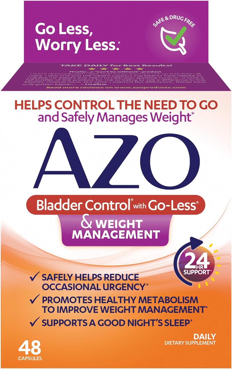 AZO Bladder Control with Go-Less? & Weight Management Dietary Supplement | Helps Reduce Occasional Urgency* | Promotes Healthy Metabolism* | Supports a Good Night?s Sleep* | 48 Capsules