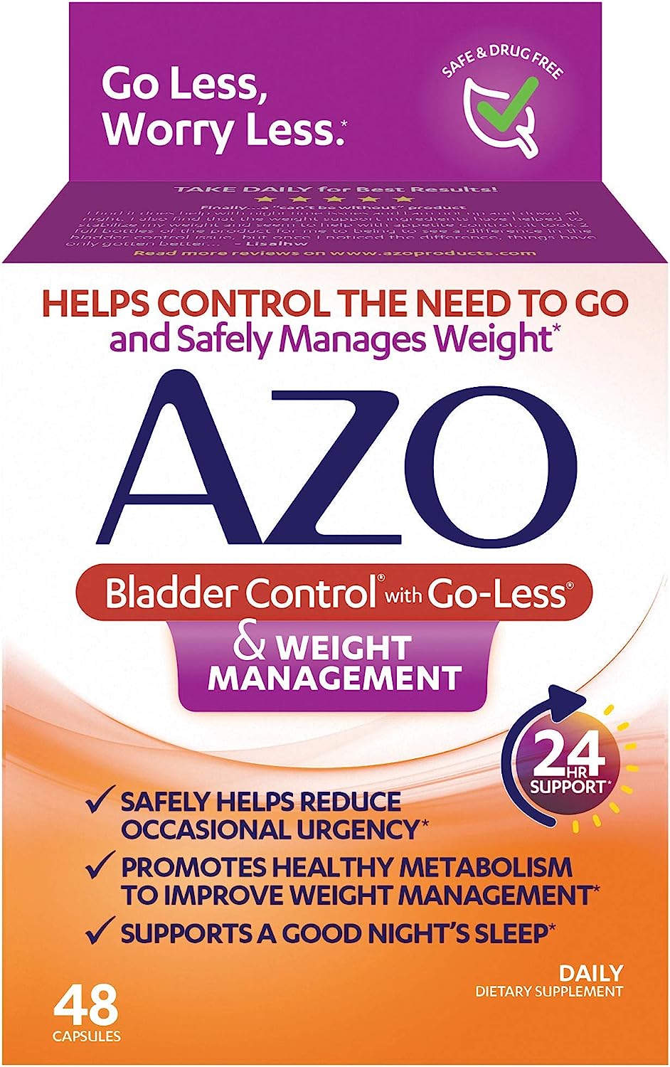 AZO Bladder Control with Go-Less Daily Supplement & Weight Management Dietary Supplement | Helps Reduce Occasional Urgency*| 48 Capsules : Health & Household