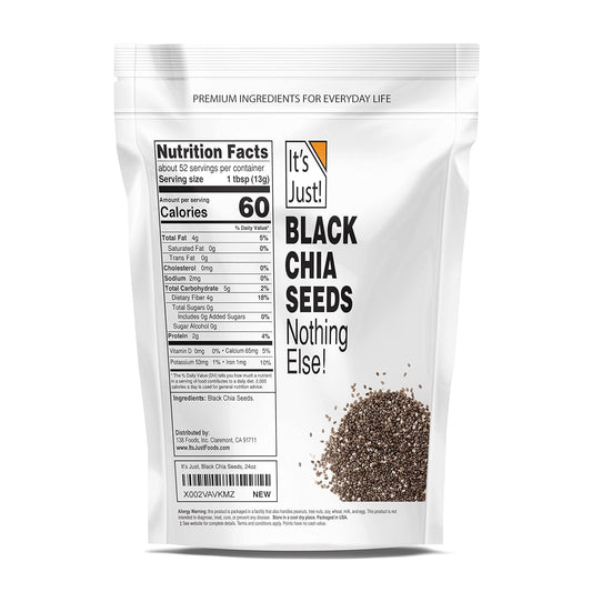 It'S Just - Black Chia Seeds, (1.5Lbs) Plant Based Omega-3, Non-Gmo, Keto Friendly, Source Of Fiber, 24Oz