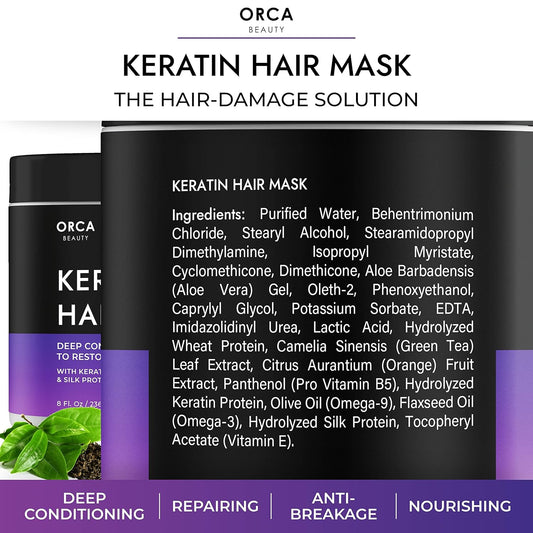 Keratin Hair Mask For Dry Damaged Hair And Growth, Keratin Hair Treatment For Dry Damaged Hair - Hydrating Hair Mask, Vit B Complex, Vit E, Silk Protein & Omega 3, 9, Deep Conditioning Hair Mask