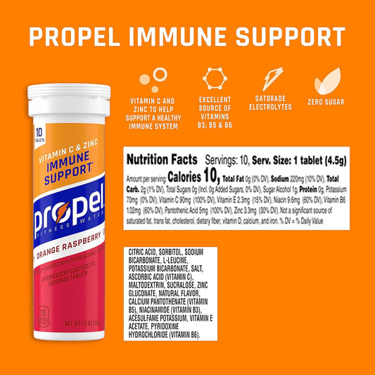 Propel Immune Support Tablets, Orange Raspberry, Makes 16.9Oz Fl Oz (Pack Of 80)