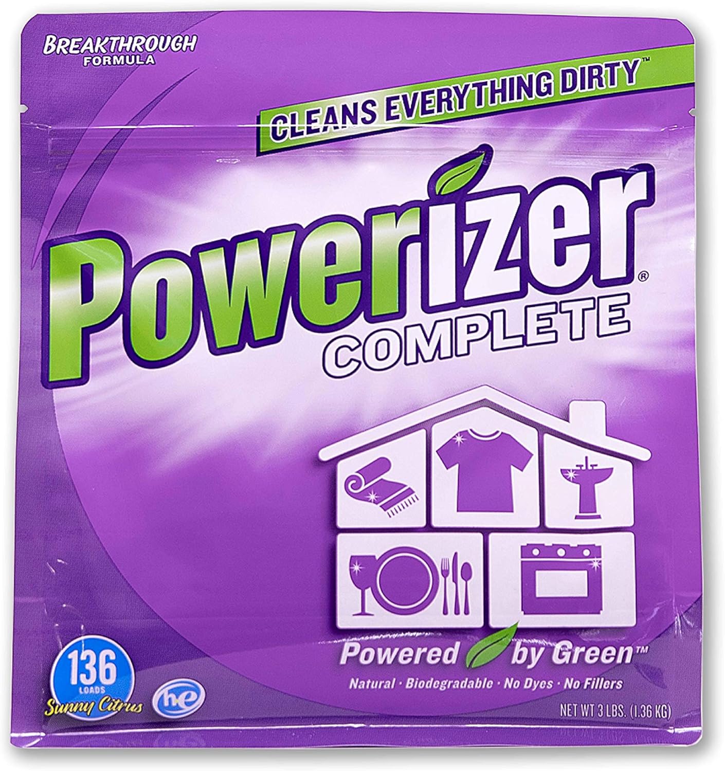 Powerizer Complete Laundry Powder Detergent & Multipurpose Cleaner | 3 lb Detergent Powder | 136 Scoops | Plant-Based Concentrated Laundry Soap & Dishwasher Detergent Powder