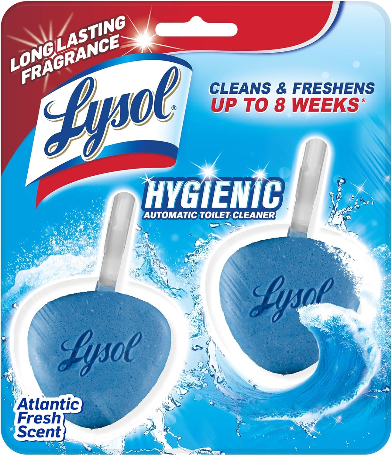 Lysol Automatic In-The-Bowl Toilet Cleaner, Cleans And Freshens Toilet Bowl, Atlantic Fresh Scent, 2 Count (Pack Of 1)