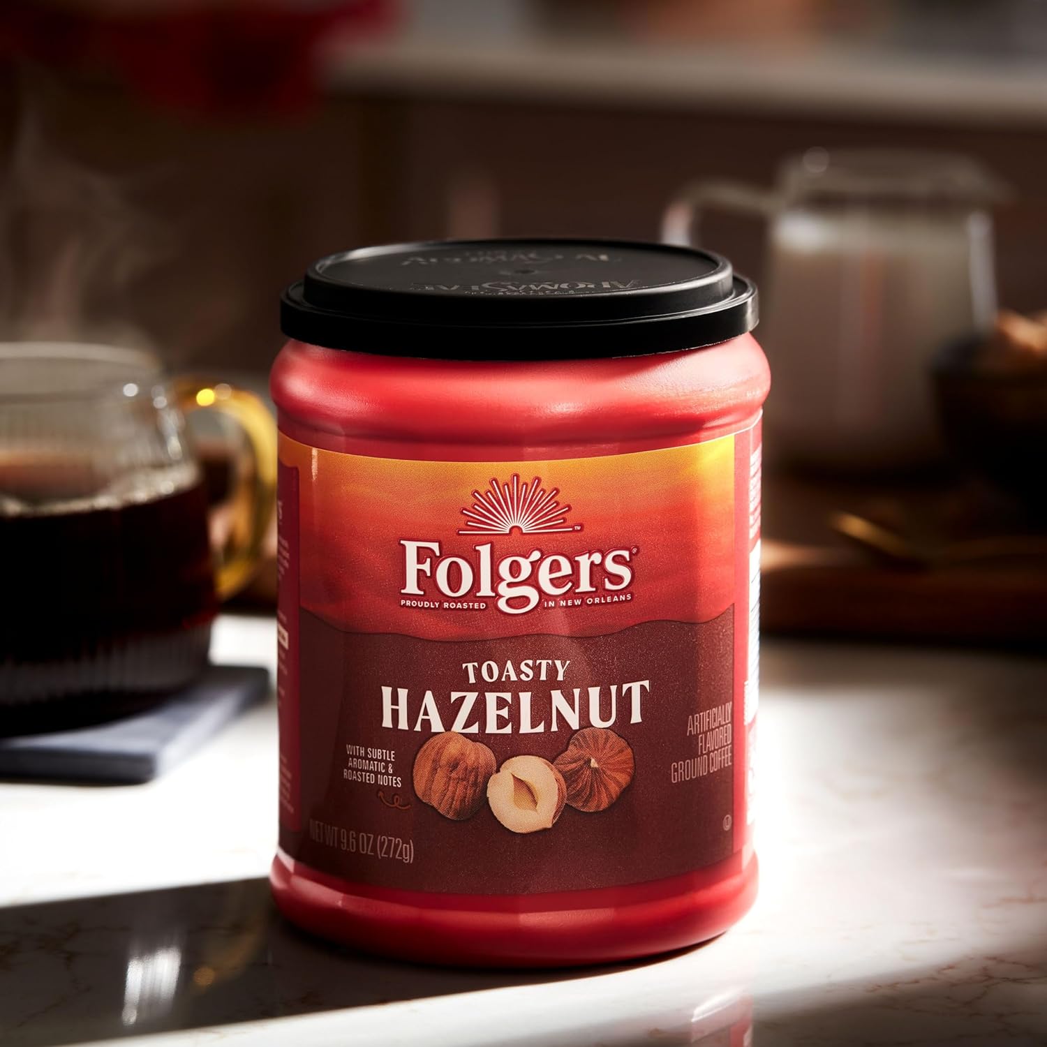 Folgers Toasty Hazelnut Flavored Ground Coffee, 9.6 Ounce Canister (Pack of 6) : Grocery & Gourmet Food