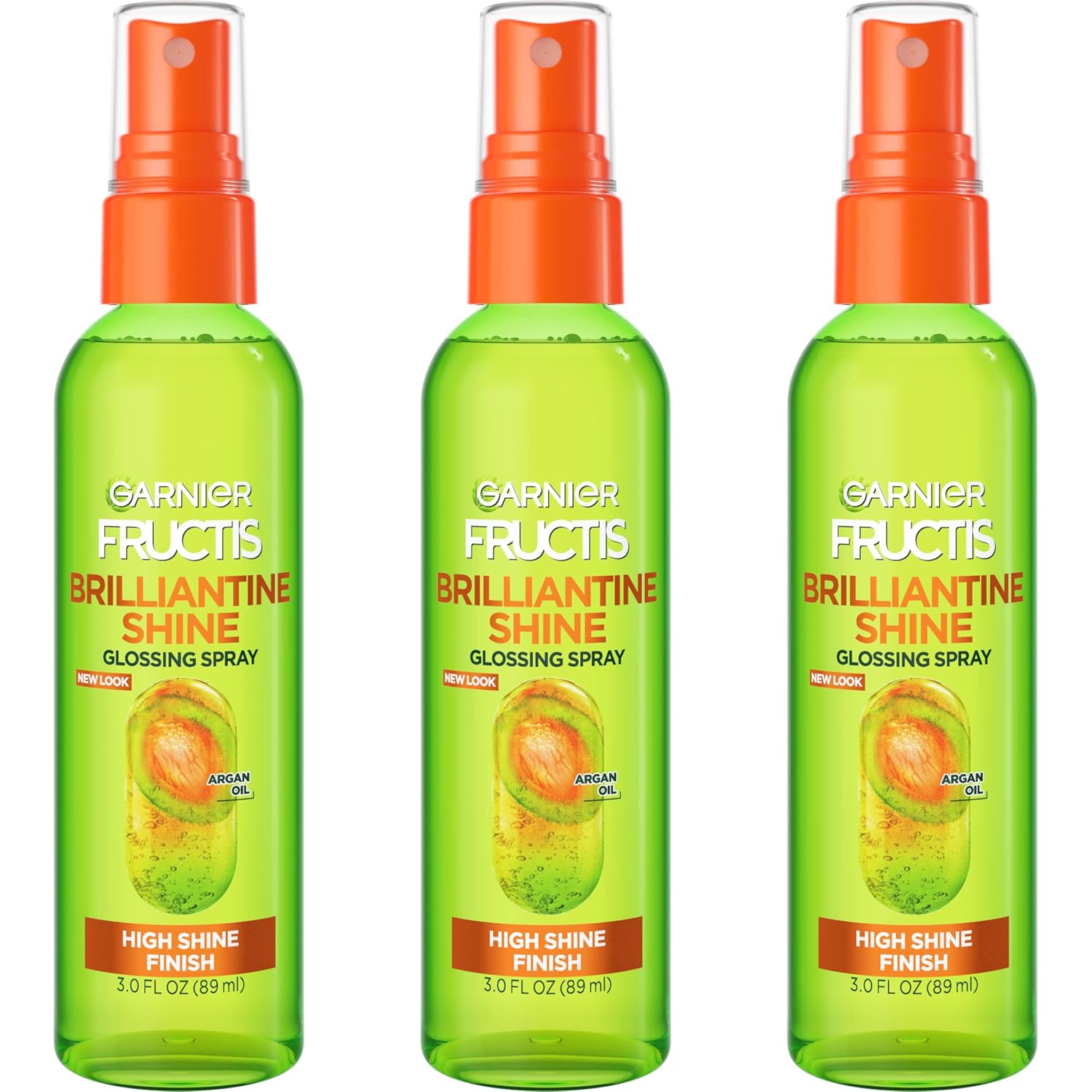 Garnier Fructis Style Brilliantine Shine Glossing Spray For High Shine Finish, Argan Oil, 3 Fl Oz, 3 Count (Packaging May Vary)