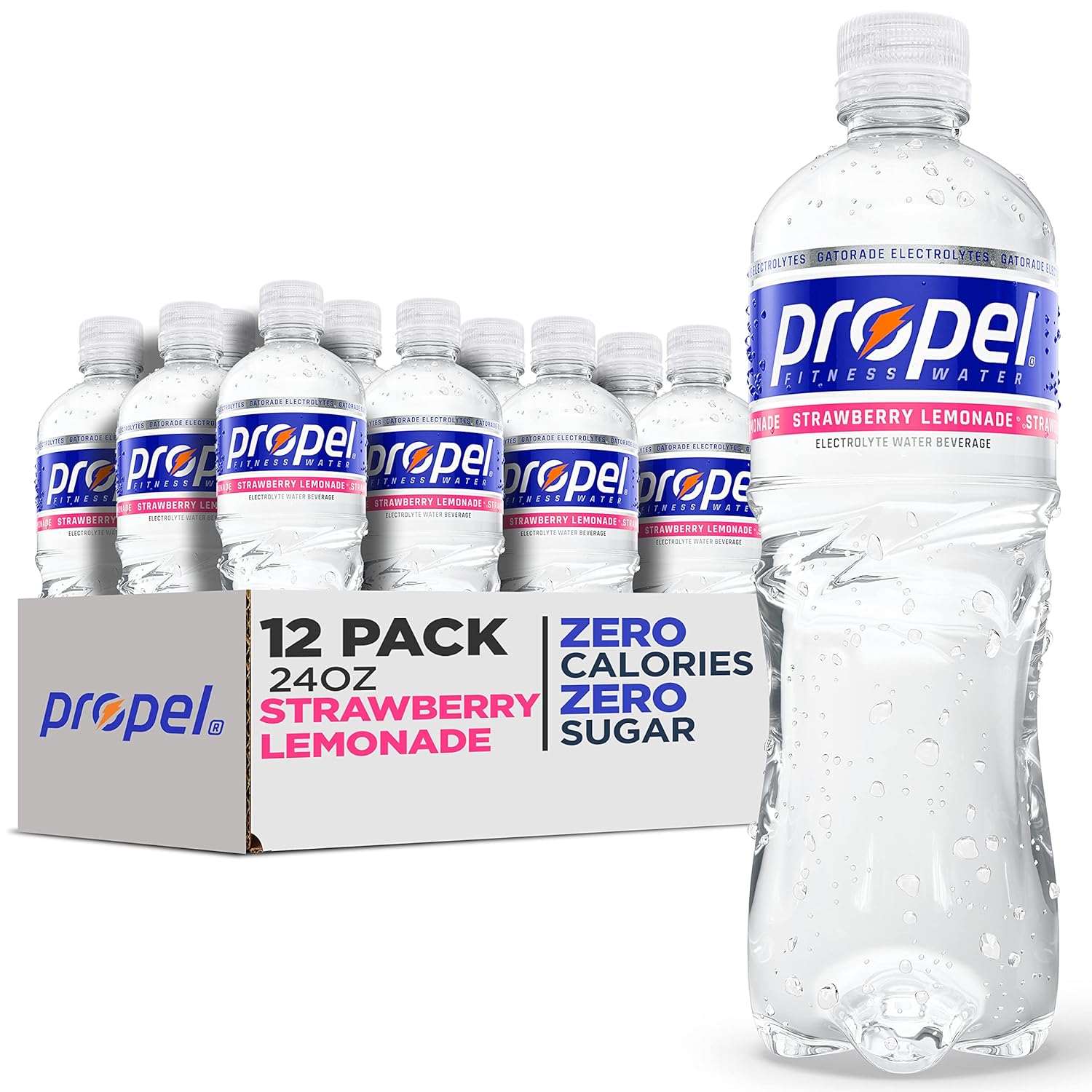 Propel, Strawberry Lemonade, Zero Calorie Water Beverage With Electrolytes & Vitamins C&E, 24 Fl Oz (Pack Of 12)