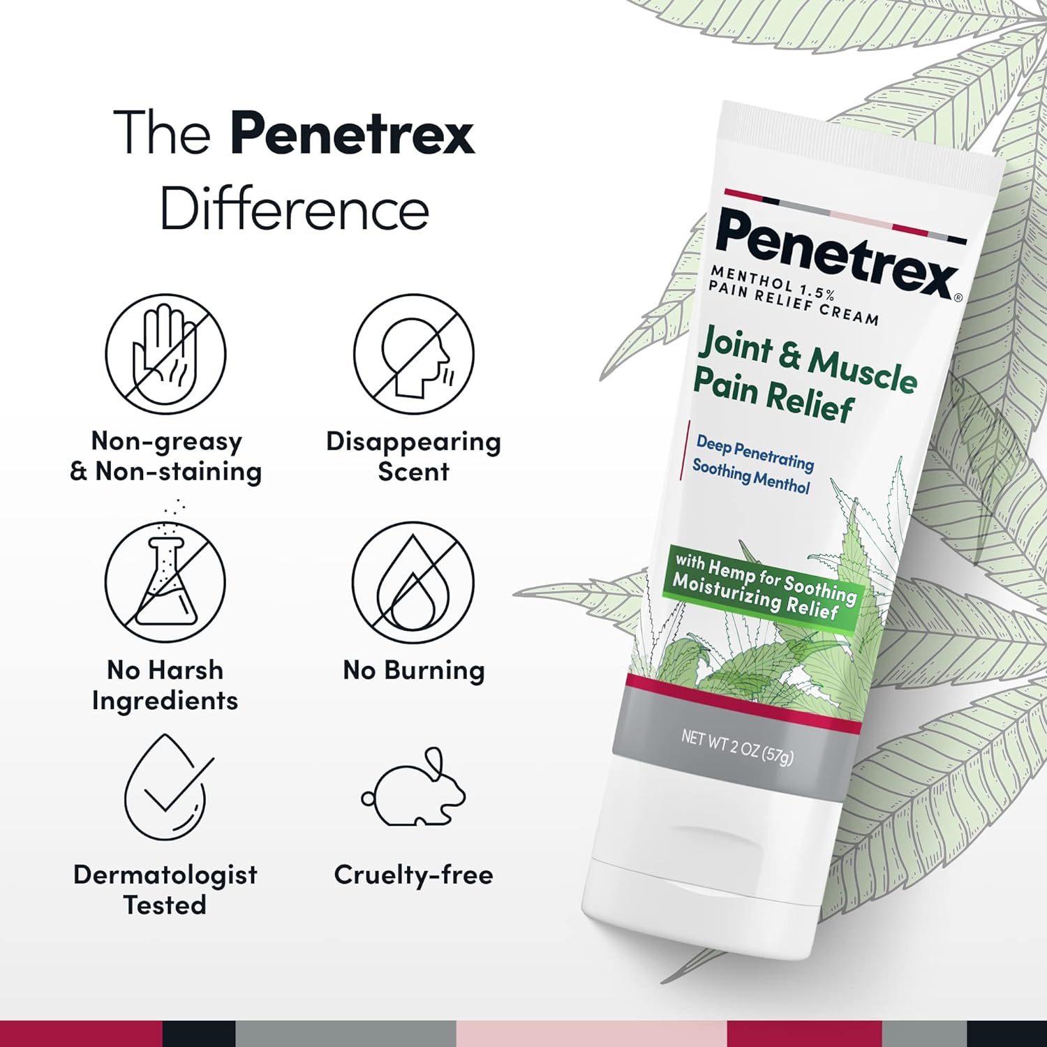 Penetrex Soothing Joint & Muscle Pain Relief Cream with Hemp – Deep Penetrating Menthol, Arnica and Hemp for Soothing, Hydrating Relief – Non-Greasy, Easy to Apply, Pleasant Scent– 2oz Squeezable Tube : Health & Household