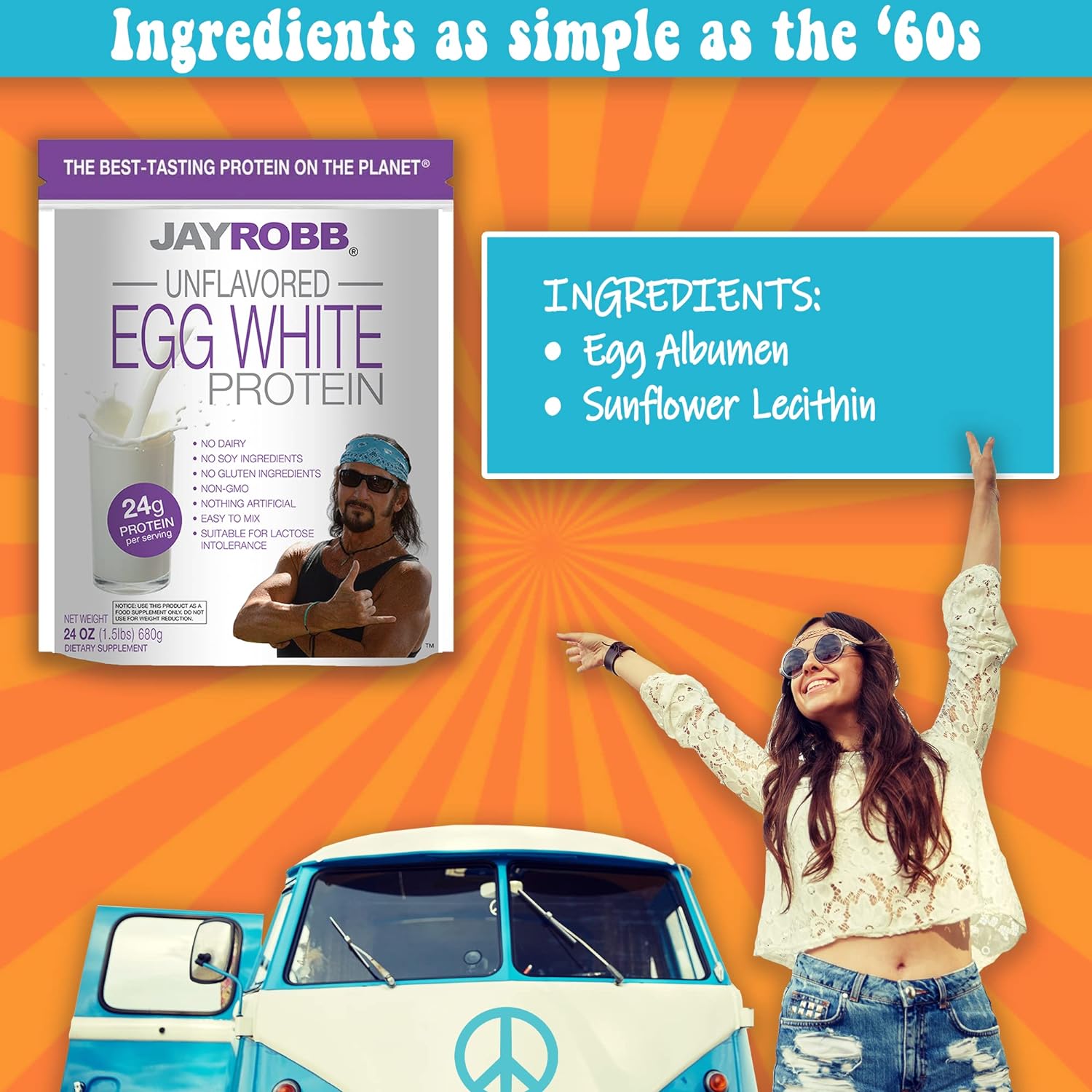 Jay Robb Unflavored Egg White Protein Powder, Low Carb, Keto, Vegetarian, Gluten Free, Lactose Free, No Sugar Added, No Fat, No Soy, Nothing Artificial, Non-GMO, Best-Tasting (24 oz, Unflavored) : Health & Household