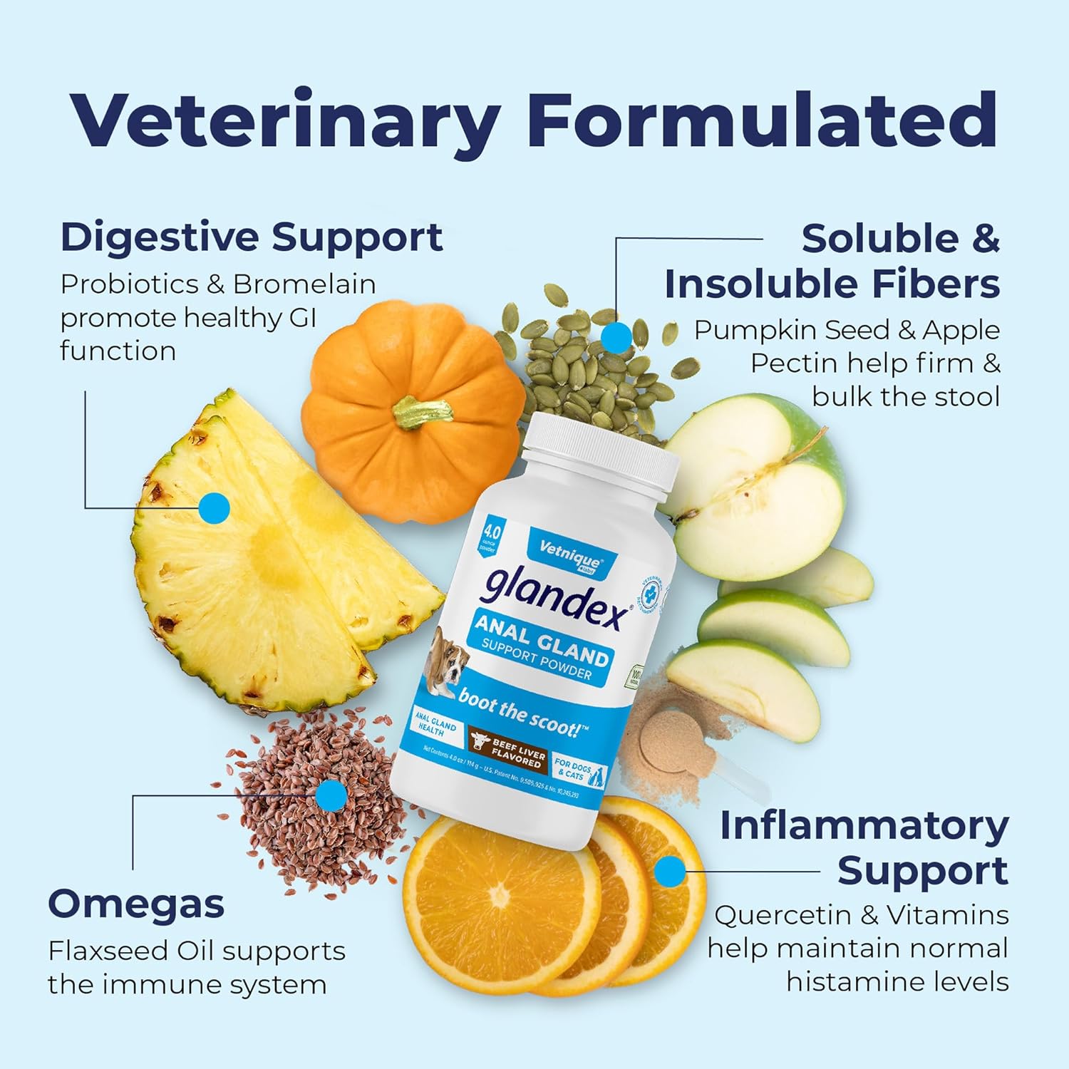 Glandex Dog Fiber Supplement Powder for Anal Glands with Pumpkin, Digestive Enzymes & Probiotics - Vet Recommended Healthy Bowels and Digestion - Boot The Scoot (Beef Liver, 4.0oz Powder) : Pet Supplies