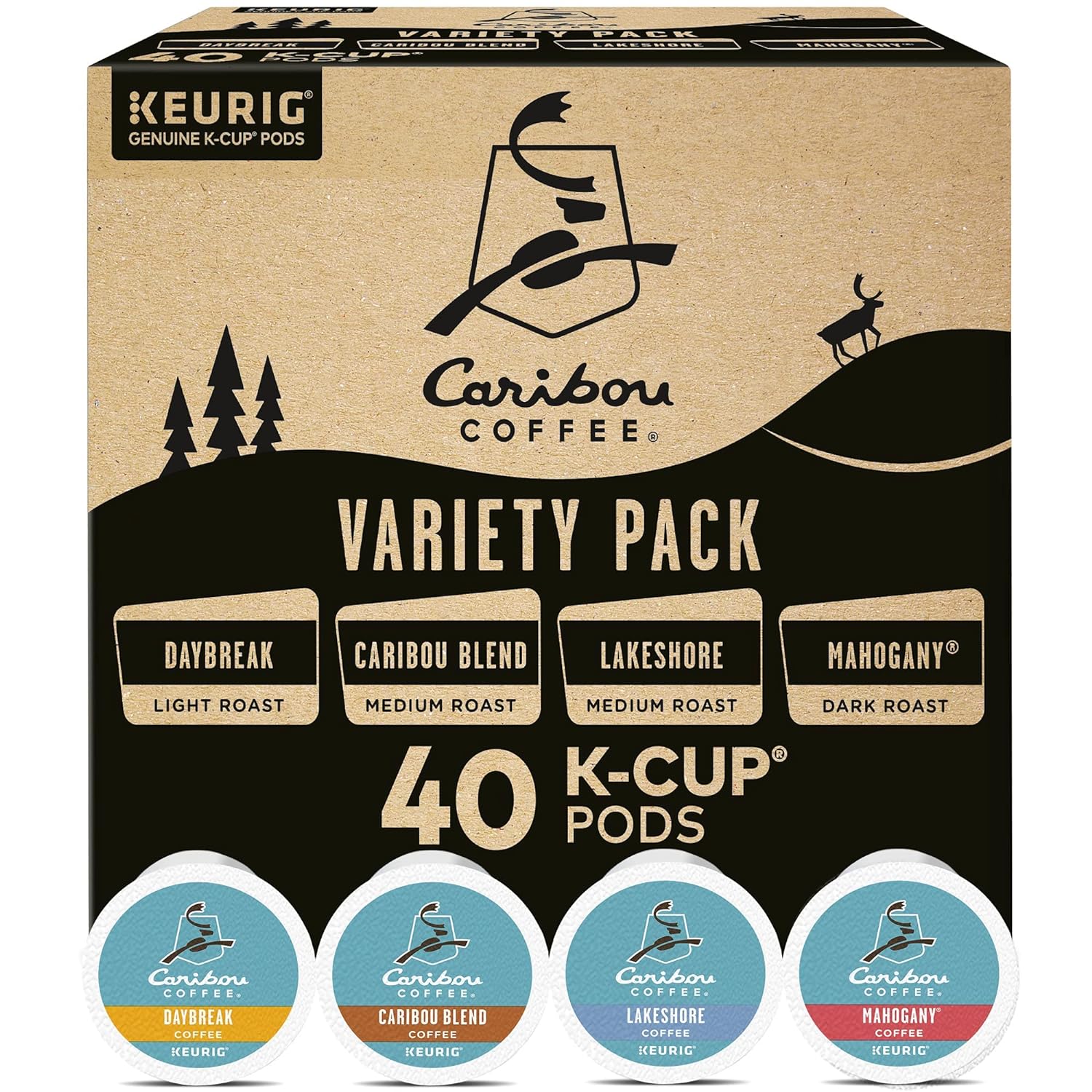 Caribou Coffee Favorites Variety Pack, Single-Serve Coffee K-Cup Pods Sampler, 40 Count