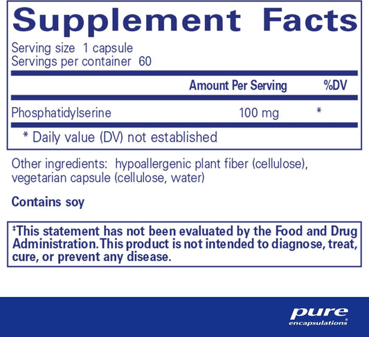 Pure Encapsulations Ps 100 | Phosphatidylserine Amino Acid Supplement For Brain And Memory* | 60 Capsules