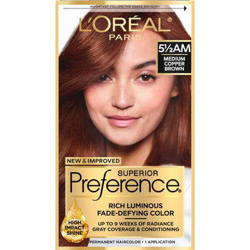 L'Oreal Paris Superior Preference Fade-Defying + Shine Permanent Hair Color, 5.5Am Medium Copper Brown, Pack Of 1, Hair Dye