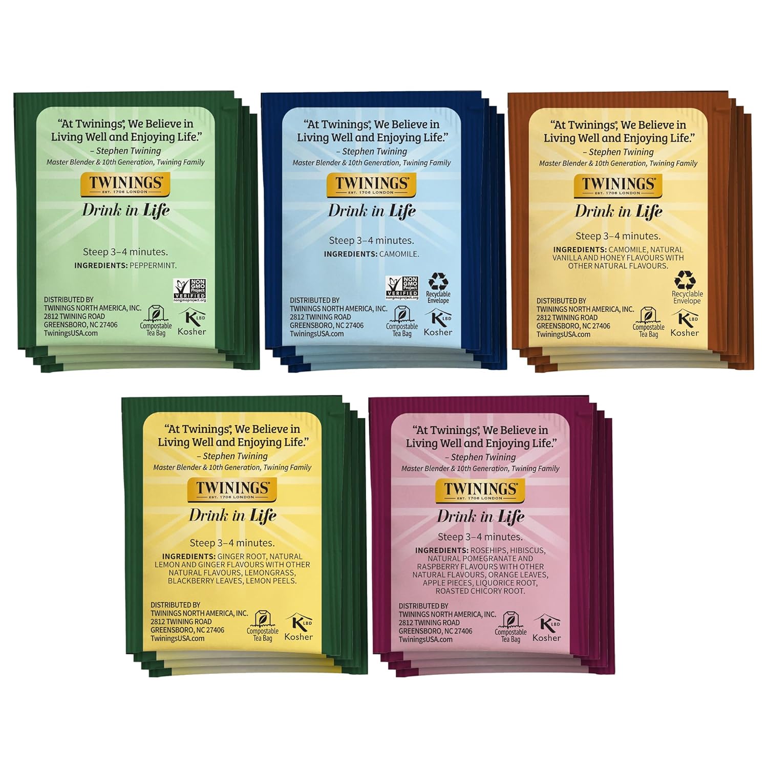 Twinings Herbal Tea Variety Pack, 20 Count (Pack Of 6), Formerly Assorted Herbal, Includes 5 Flavours, Naturally Caffeine-Free, Enjoy Hot Or Iced | Packaging May Vary