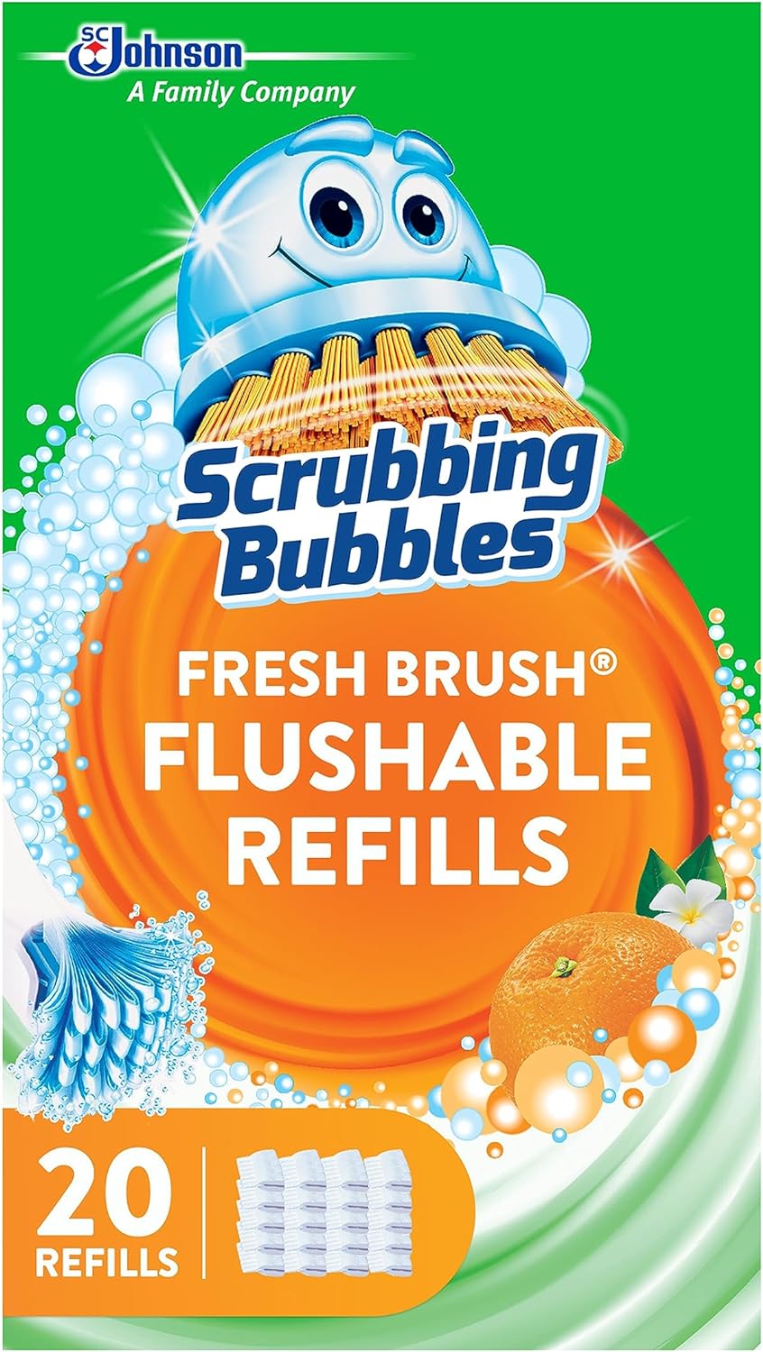 Scrubbing Bubbles Flushable Toilet Wand Refills, Fresh Brush Toilet Cleaner Refill Pads, Cleans Limescale & Fights Odors, Citrus Scent, 20 Count, Pack Of 1