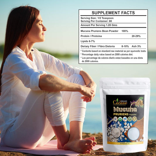 Organic Cadane Mucuna Pruriens Powder 1 Pound | Promotes Brain Health, Supports Immune System, Boosts Energy | Usda Certified Vegan-Friendly Supplements | Pure Natural Velvet Beans Extract From India