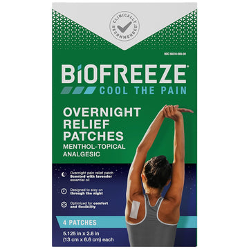 Biofreeze Overnight Pain Relief Patches, Arthritis Pain Reliever, Knee & Lower Back Pain Relief Patch, Sore Muscle Relief, Neck Pain Relief, 4 Biofreeze Menthol Patches