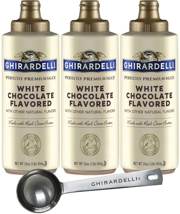 Ghirardelli White Chocolate Sauce Squeeze Bottles 16 oz (Pack of 3) with Ghirardelli Stamped Barista Spoon