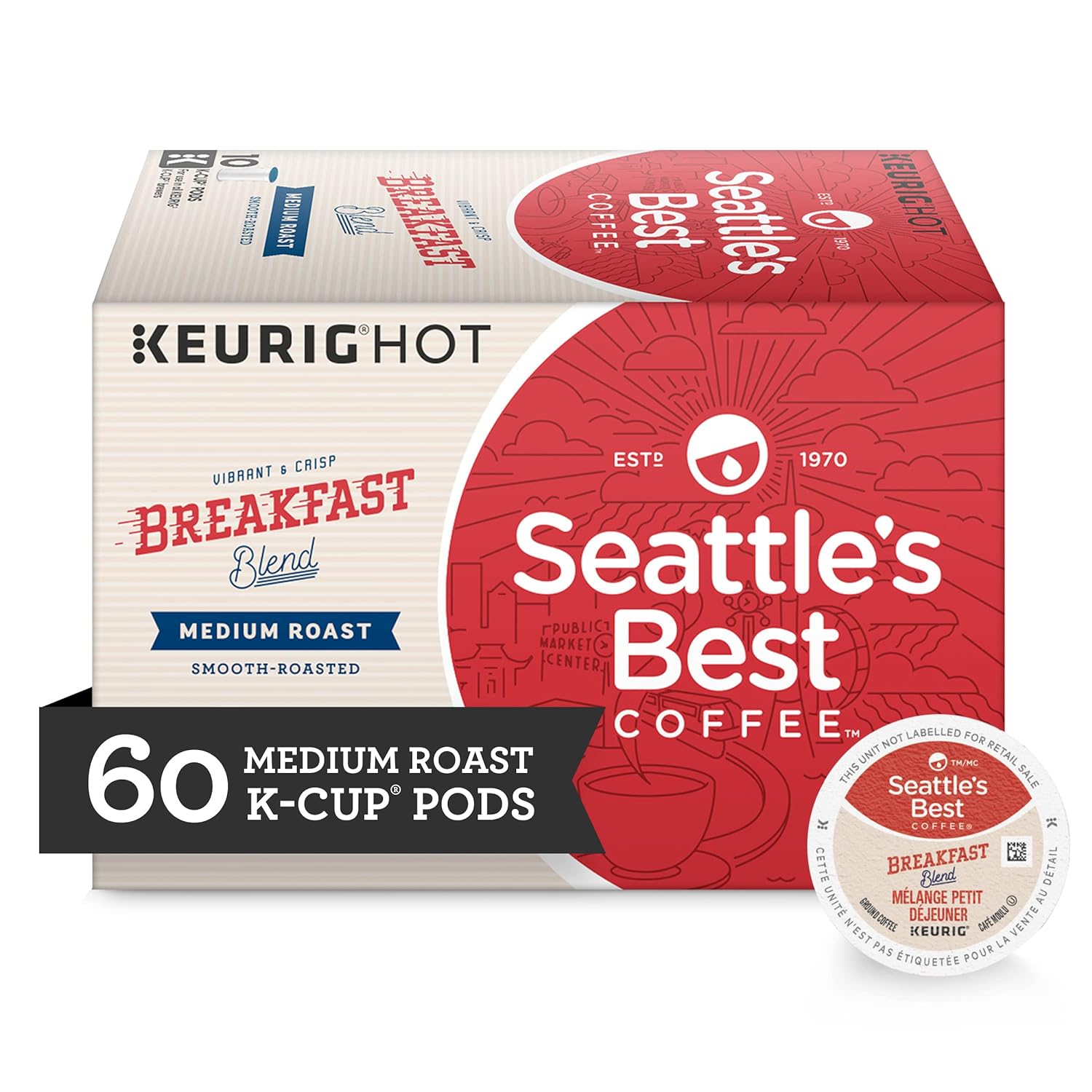 Seattle's Best Coffee Breakfast Blend Medium Roast K-Cup Pods |10 Count (Pack of 6)