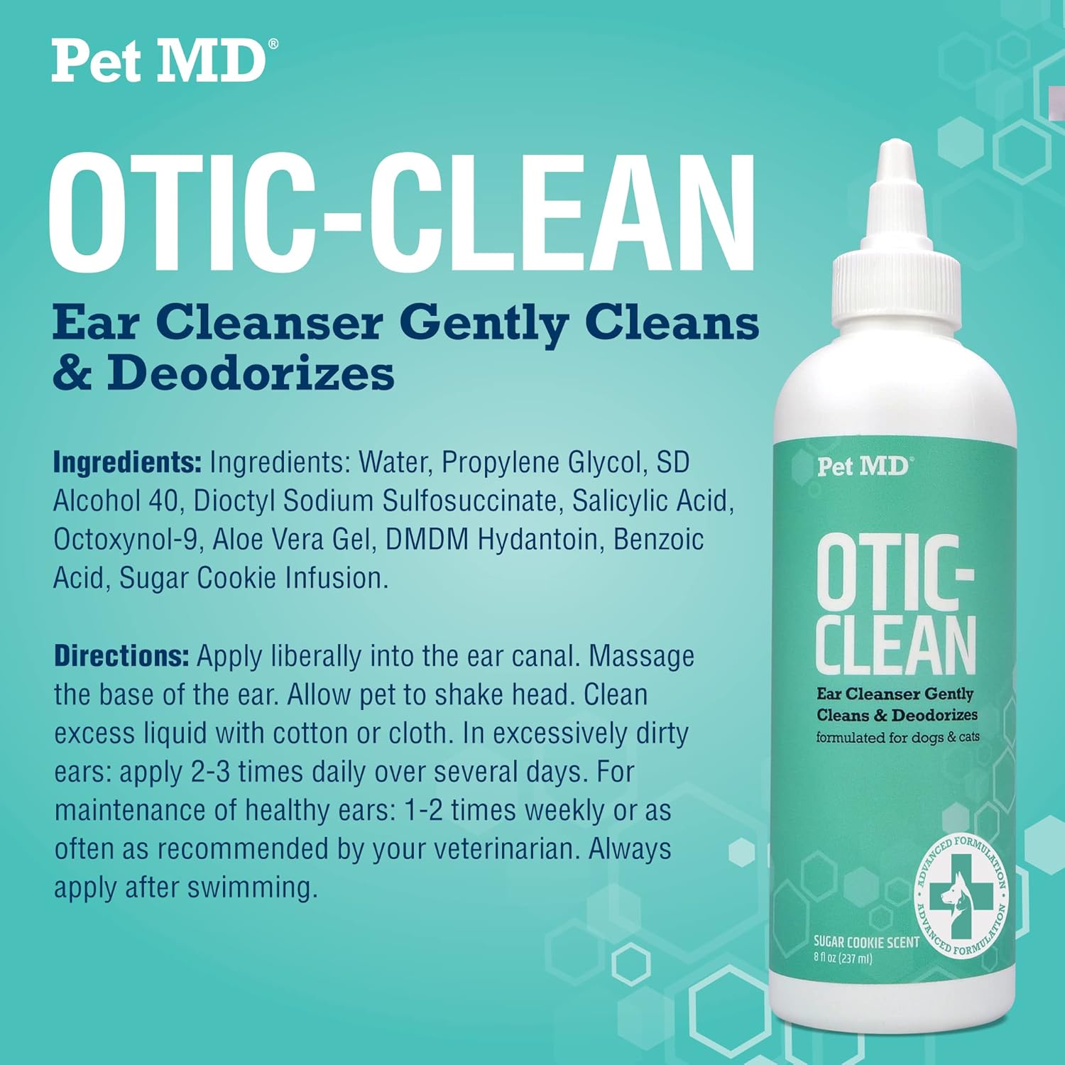 Pet MD Cat & Dog Ear Cleaner - Otic Ear Solution for Dogs - Pet Ear Cleaner - Cat Ear Cleaner Liquid - Cat & Dog Cleaning Supplies - Sugar Cookie Scent - 8 oz. : Pet Supplies