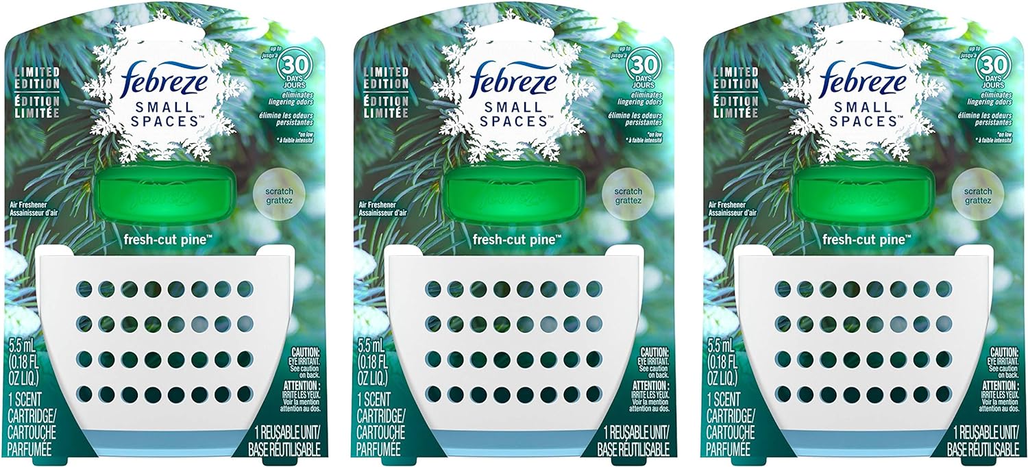Febreze Small Spaces Air Freshener - Holiday Collection 2018 - Fresh-Cut Pine - Net Wt. 0.18 FL OZ (5.5 mL) Per Package - Pack of 3 Packages