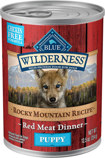 Blue Buffalo Wilderness Rocky Mountain Recipe Puppy Wet Dog Food, High-Protein & Grain-Free, Made With Natural Ingredients, Red Meat Dinner, 12.5-Oz. Cans (12 Count)