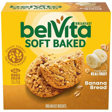 Belvita Soft Baked Banana Bread Breakfast Biscuits, Chewy Breakfast Bars, 5 Packs (1 Biscuit Per Pack)