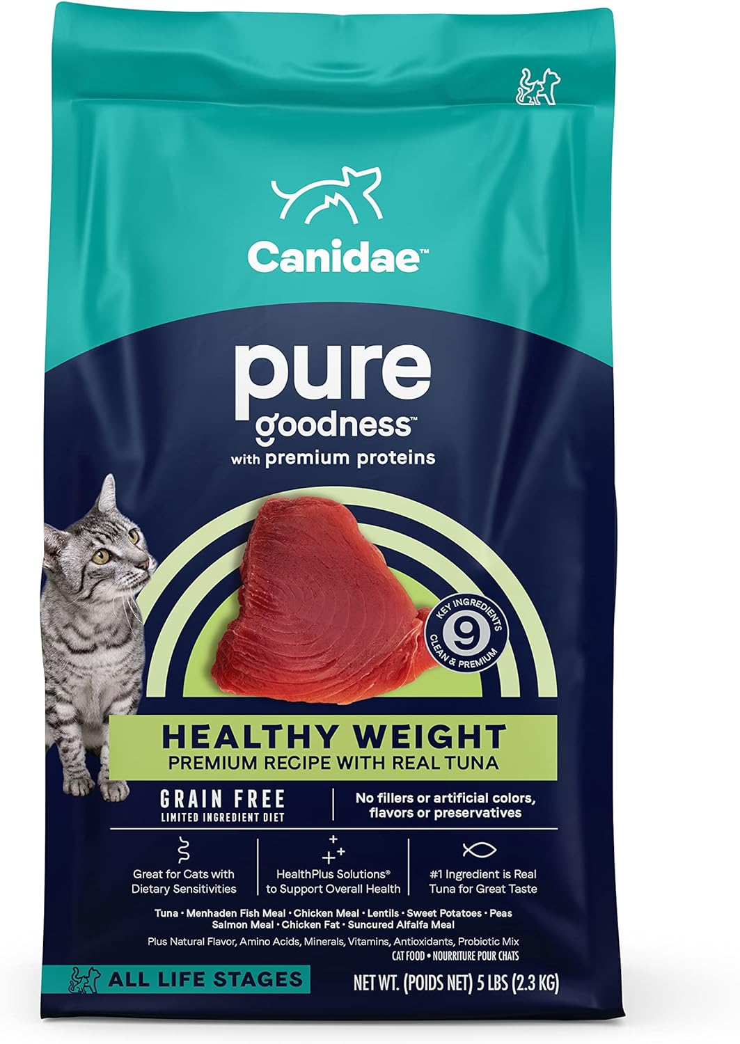 Canidae Pure Weight Management Limited Ingredient Premium Dry Cat Food, Real Tuna Recipe, 5 Lbs, Grain Free