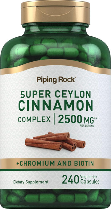 Piping Rock Ceylon Cinnamon Complex | 2500mg | 240 Capsules | Plus Biotin and Chromium | Vegetarian, Non-GMO, Gluten Free Supplement