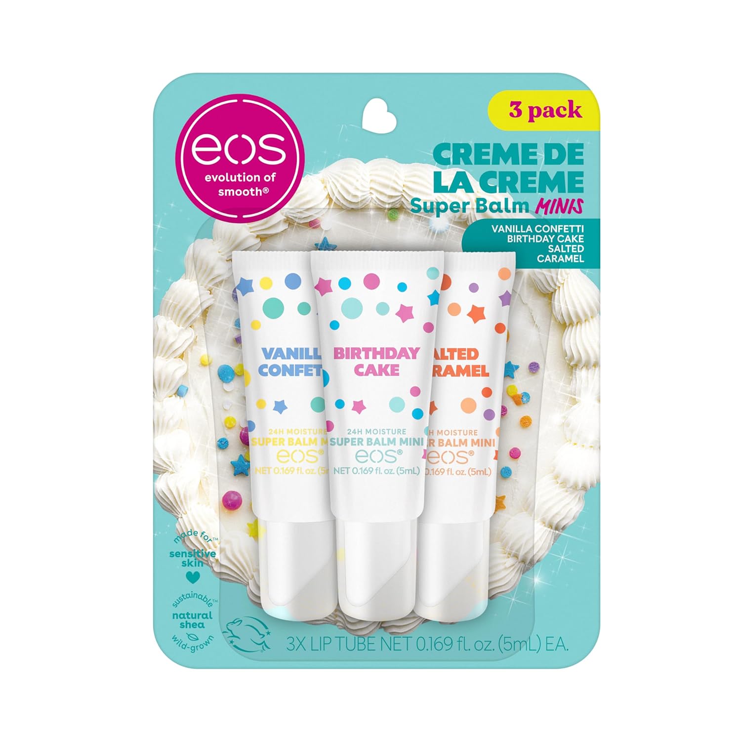 eos 24H Moisture Super Balm Minis- Crème de la Crème, Limited-Edition Lip Mask, Variety Pack, 0.169 fl oz, 3-Pack