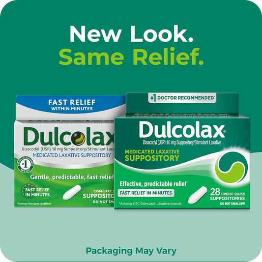 Dulcolax Stimulant Laxative Medicated Suppositories, Predictable & Effective Constipation Relief, Bisacodyl 10 Mg, 16 Count