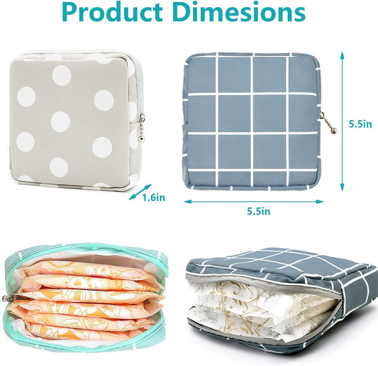 Period Bag for Teen Girls, Sanitary Napkin Storage Bag, Portable Menstrual Pad Tampon Zipper Bags Pouch Feminine Menstruation First Period Bag for Teen Girls Ladies (Grey Plaid)