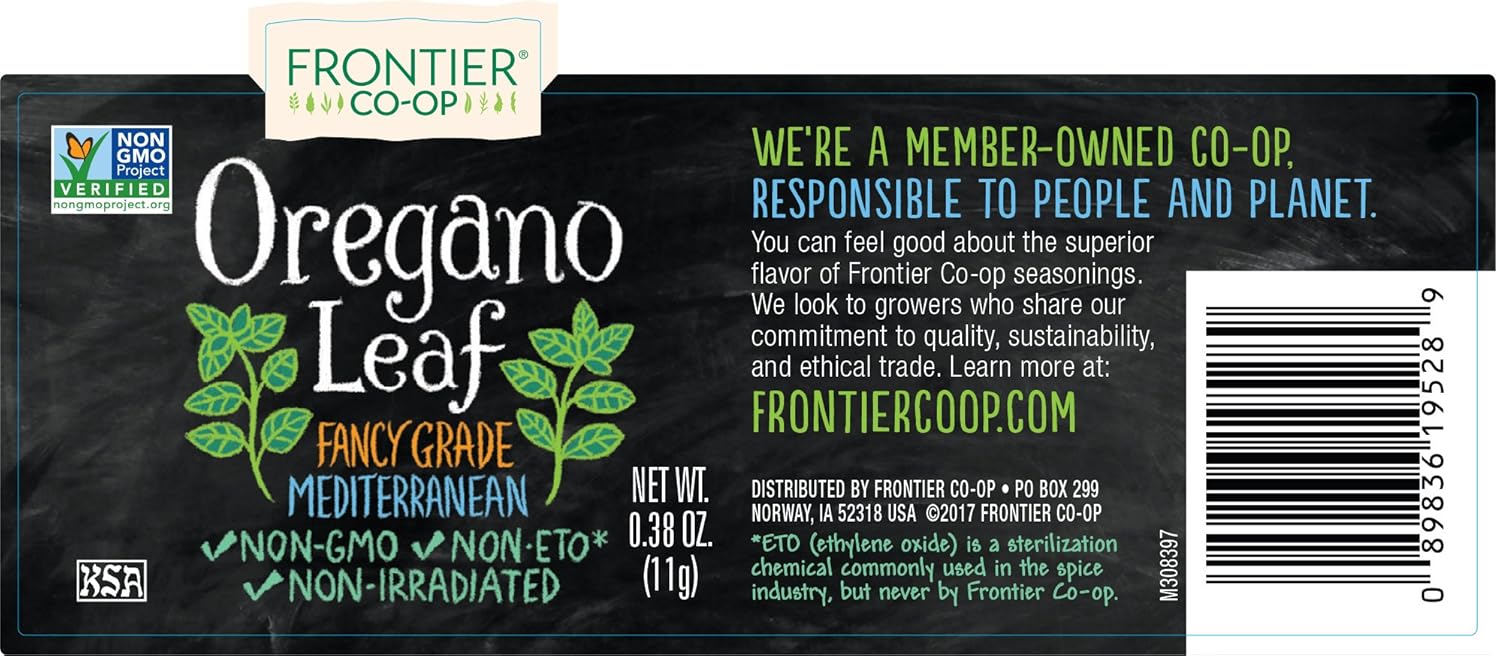 Frontier Co-op Oregano Leaf, 0.38 Ounce Jar, Great On Pizza, Italian & Mexican Fare, Kosher : Everything Else