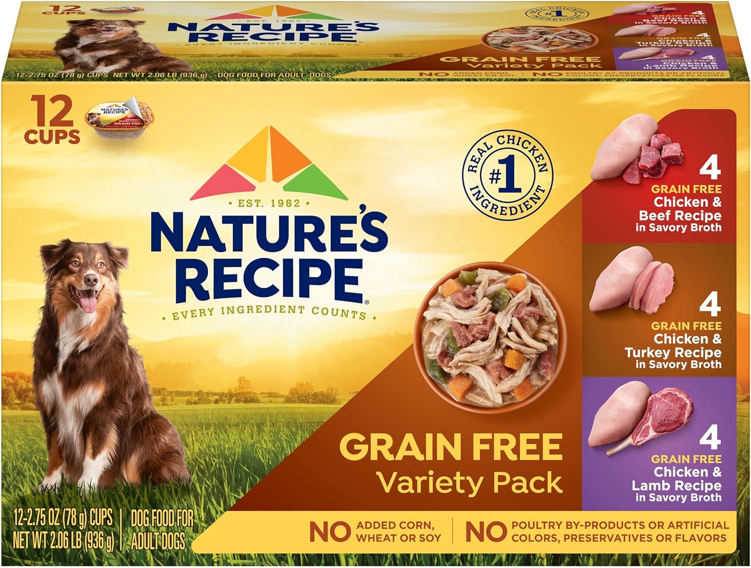 Nature’S Recipe Grain Free Wet Dog Food, Chicken, Beef, Turkey & Lamb Variety Pack, 2.75 Ounce Cup (Pack Of 24)