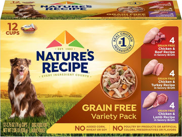 Nature’S Recipe Grain Free Wet Dog Food, Chicken, Beef, Turkey & Lamb Variety Pack, 2.75 Ounce Cup (Pack Of 24)