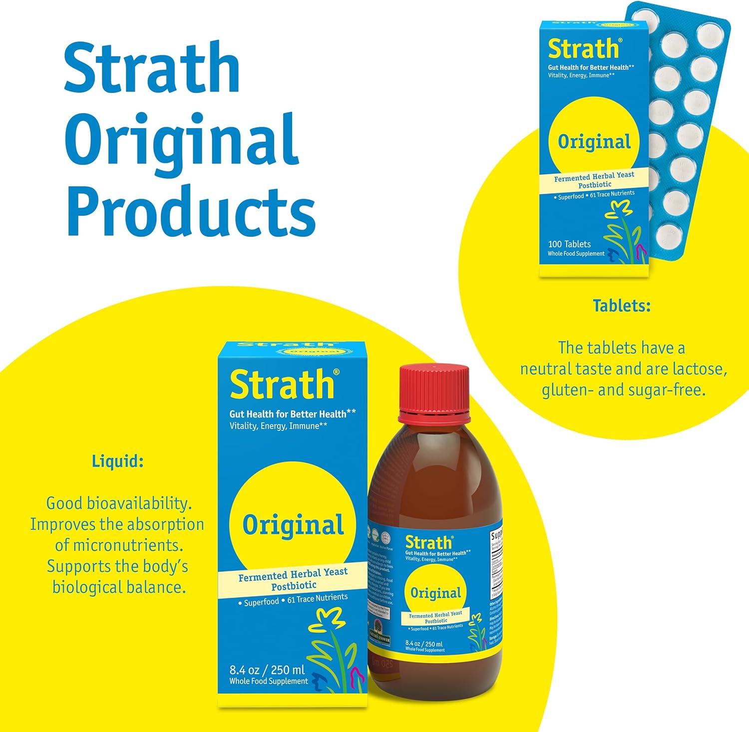 Strath Nutritional Yeast Tablets - Vegetarian, Lactose Free, Artificial Additive Free - Digestive Support, Nutrient Absorption - Unflavored Daily Supplement - Prebiotic And Postbiotic : Grocery & Gourmet Food