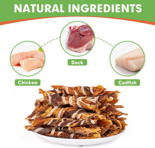 Mon2Sun Dog Treats, Triple Flavor Jerky Twist Sticks, 4.5-5 Inch Chicken Duck And Codfish Sticks Dog Chews For Small Dogs, Healthy Dog Snacks, 17.64 Oz (50 Count-Pack Of 1)