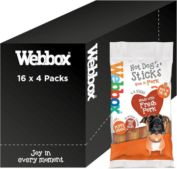 Webbox Hot Dog Sticks Dog Treats - Made with Fresh Pork, Puppy Friendly, Wheat Free Recipe, No Artificial Flavours, Made in the UK (16 x 4 Packs)?650238