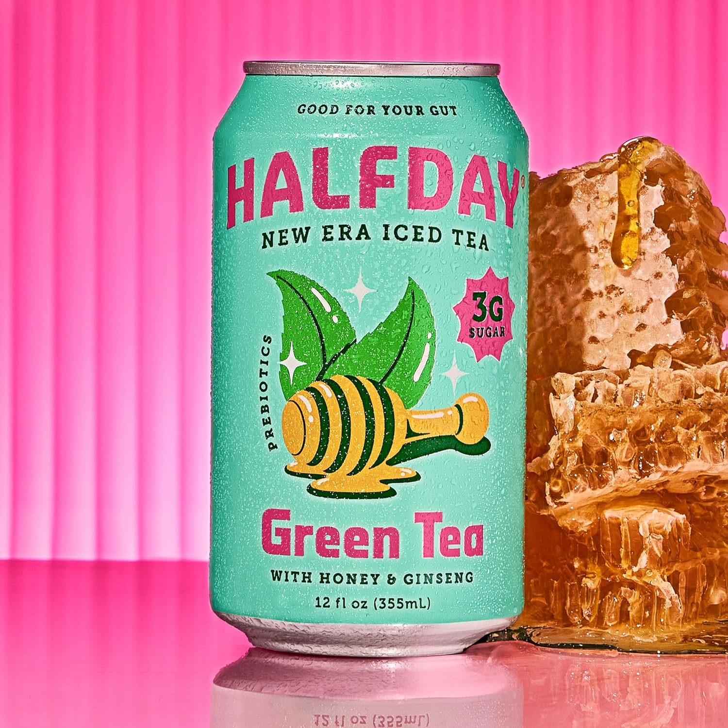 Halfday Prebiotic Green Tea With Honey & Ginseng, Supports Digestive & Gut Health, 6G Plant Fiber & Prebiotics, Low Sugar, 30 Calories, Natural Caffeine, Gluten Free, 12 Fl Oz (12 Pack) Packaging May Vary