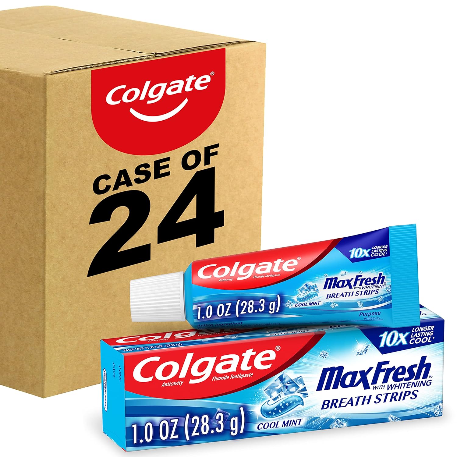 Colgate Max Fresh With Whitening Toothpaste With Mini Breath Strips, Clean Mint Toothpaste For Bad Breath, 6.3 Oz Tube