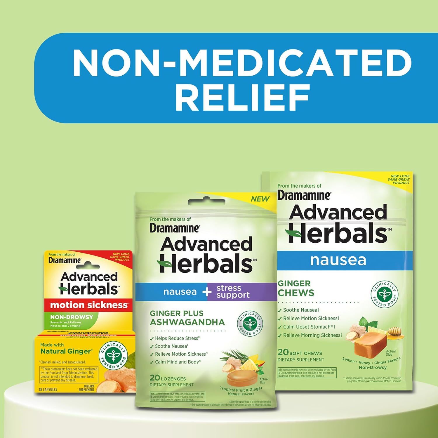 from The Makers of Dramamine, Advanced Herbals, Ginger Chews, Nausea Relief Soft Chews Lemon-Honey-Ginger, 40 Count : Health & Household