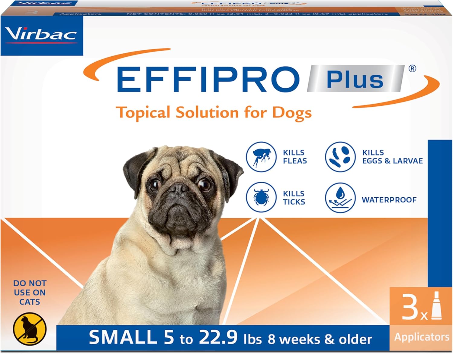 Virbac Effipro Plus Topical Solution For Dogs - Dog Flea And Tick Treatment For Small Dogs (5-22.9Lbs), 3 Doses, Waterproof Topical Prevention