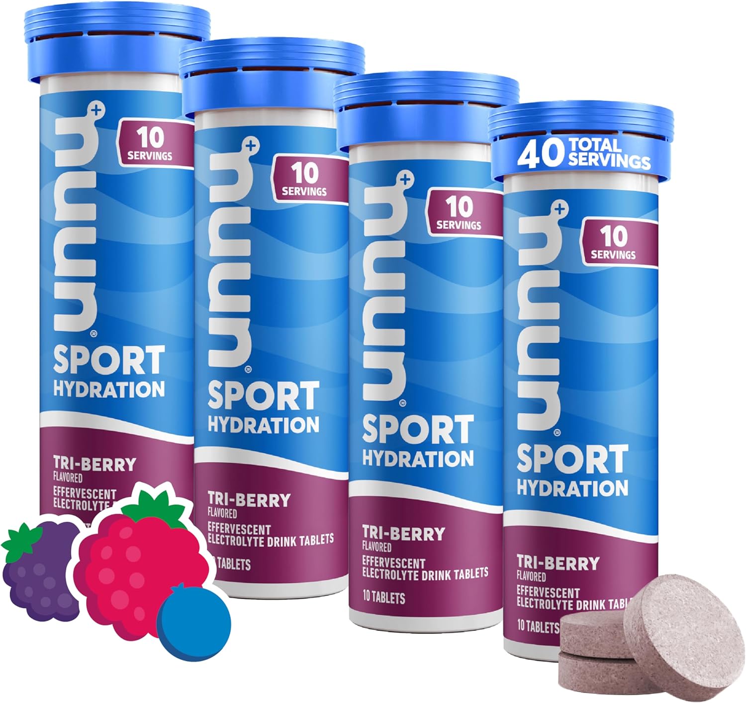 Nuun Sport: Electrolyte Drink Tablets, Tri-Berry,10 Count (Pack Of 4)