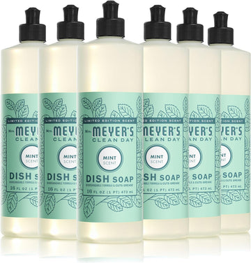 Mrs. Meyer's Clean Day Liquid Dish Soap, Cruelty Free Formula, Mint Scent, 16 oz- Pack of 6